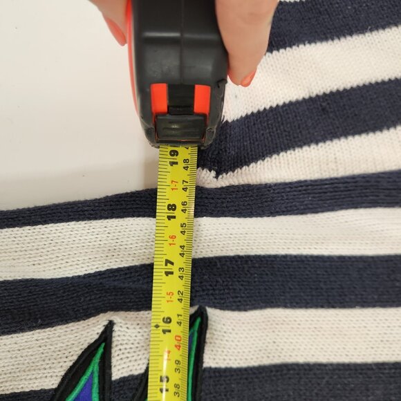 Alpo Geyser Short Sleeve Knit Sweater Navy White Stripe Dragon Geyser EX - Picture 6 of 8